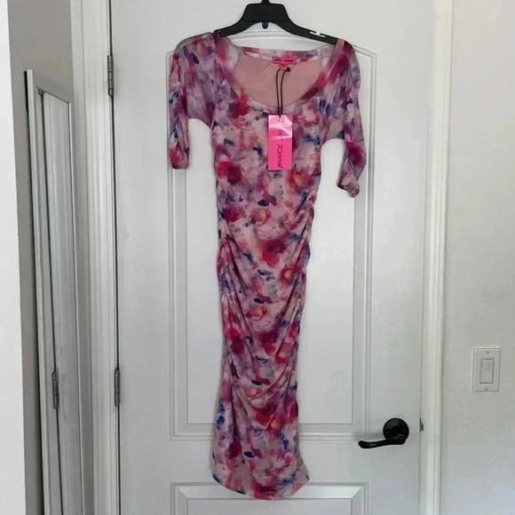 NWT BETSEY JOHNSON Sunset Floral Tie-Dye Mesh Dress Sz Small - Picture 3 of 11